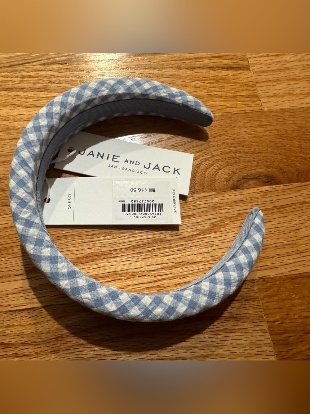 Janie and Jack girls new with tags Light Blue Gingham Padded Headband girls